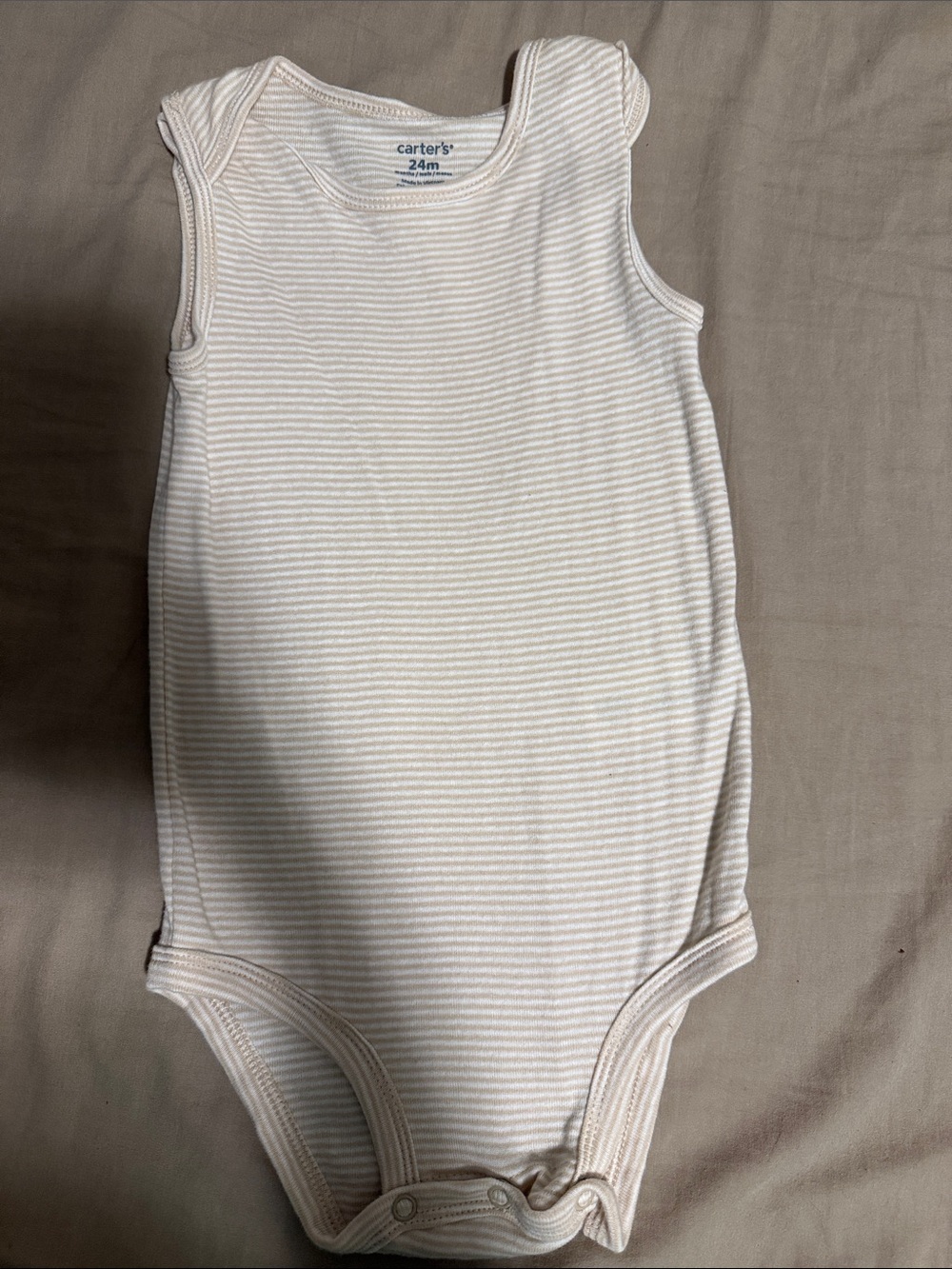 NWOT 24 months Carter's Cream and White Striped Sleeveless One-Piece Bodysuit